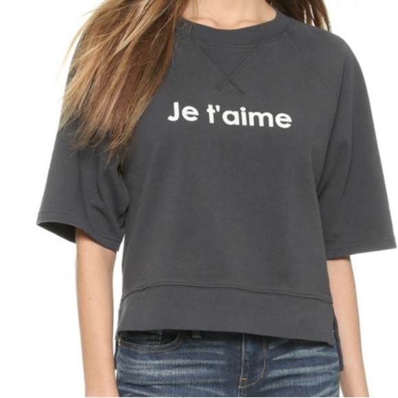 Madewell Je t’aime French I Love You Crewneck Sweatshirt Top in Dark Grey XS - Picture 1 of 9